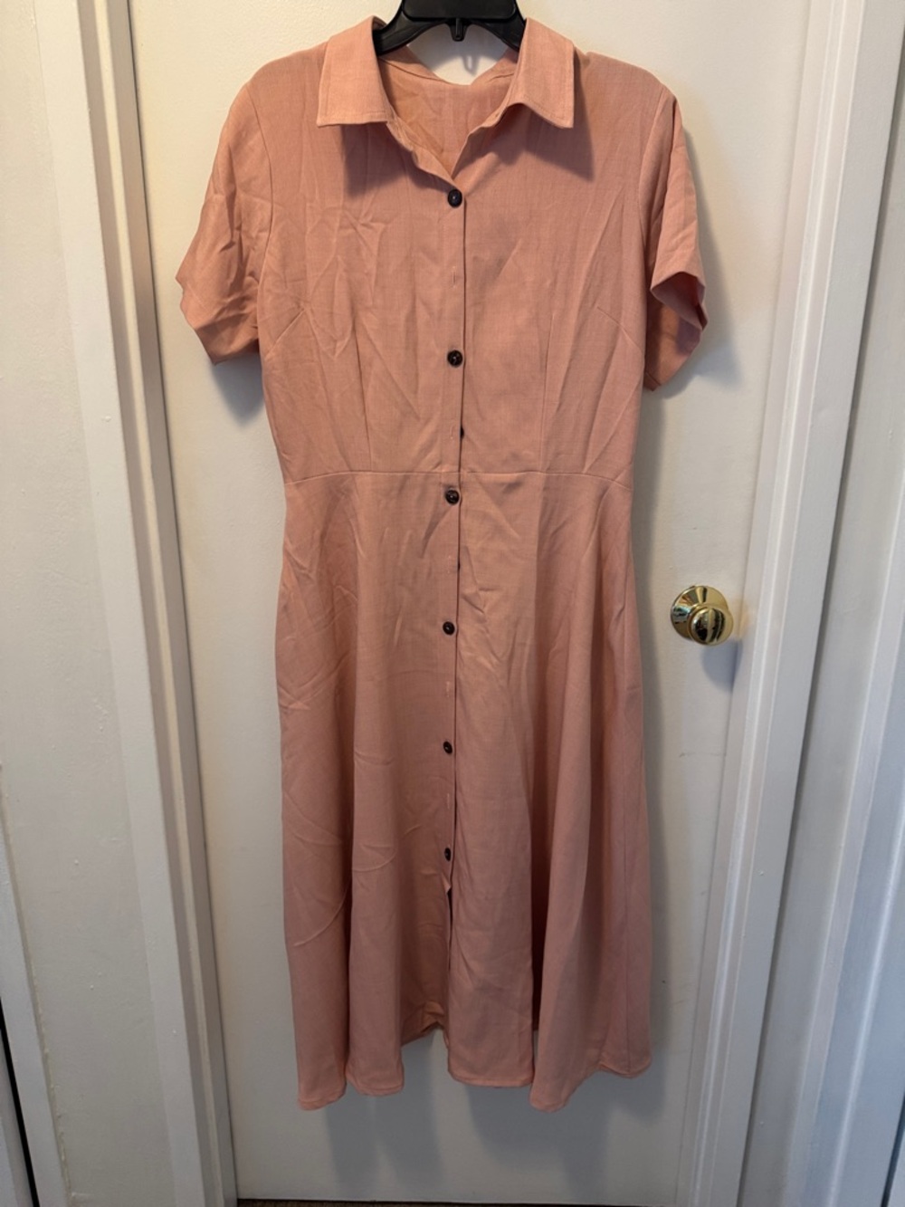 Blush Pink Button-Front Collared Midi Dress